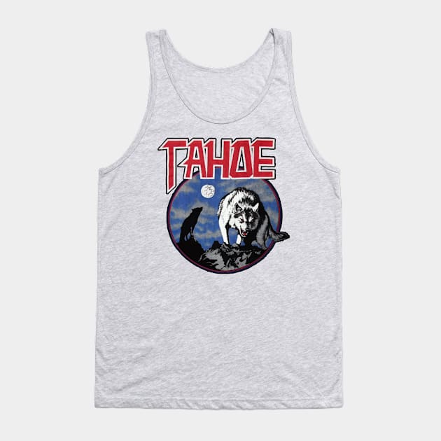 Retro Lake Tahoe California Howling Wolf Tank Top by darklordpug